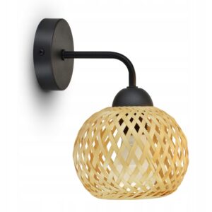 Lampa Ścienna Kinkiet Bambusowa Pleciona BOHO Naturalna 584-K1 LED Czarna