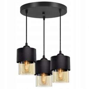 Lampa wisząca z kontrastującymi bursztynowymi kloszami