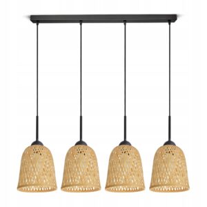 Lampa Sufitowa Wisząca Bambusowa Pleciona BOHO Naturalna 582-BZ4 LED Czarna