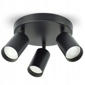 Uniwersalna czarna lampa sufitowa z 3 regulowanymi tubami