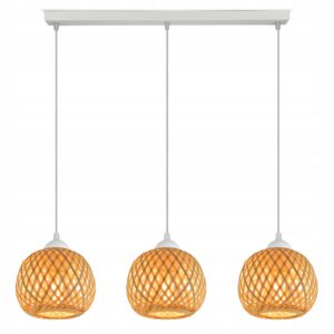 Lampa Sufitowa Wisząca Bambusowa Pleciona BOHO Naturalna 583-BZ3 LED Biała