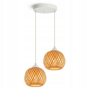 Lampa Sufitowa Wisząca Bambusowa Pleciona BOHO Naturalna 583-EZ2 LED Biała