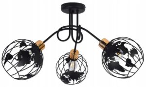 Lampa sufitowa Żyrandol Plafon Czarna z Miedzią 3 x Globus E27 LED
