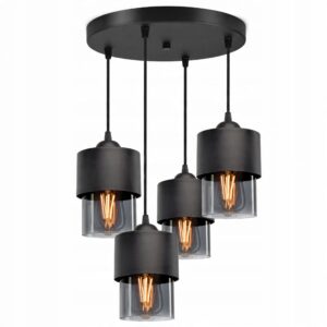 Lampa wisząca z 4 grafitowymi kloszami w kształcie walca