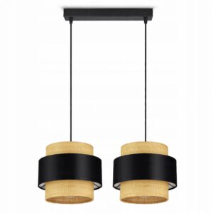 Lampa sufitowa z dwoma wiszącymi abażurami w stylu boho