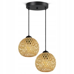 Lampa Sufitowa Wisząca Bambusowa Pleciona BOHO Naturalna 584-EZ2 LED Czarna