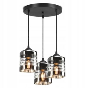 Czarna lampa wisząca 3-punktowa ze szklanymi kloszami
