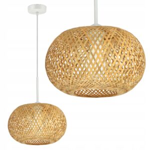 Lampa Sufitowa Wisząca Bambusowa Pleciona BOHO Naturalna 581-EZ1 LED BIAŁA