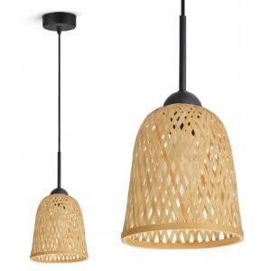 Lampa Sufitowa Wisząca Bambusowa Pleciona BOHO Naturalna 582-EZ1 LED Czarna