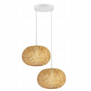 Lampa Sufitowa Wisząca Bambusowa Pleciona BOHO Naturalna 581-EZ2 LED Biała