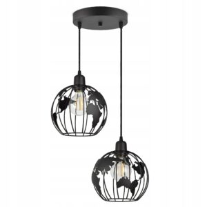 Lampa wisząca w dekoracyjnym stylu, 2 globusy, czarna