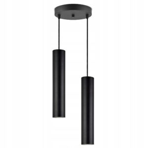 Lampa w formie dwóch tub wiszących na okrągłej podstawie