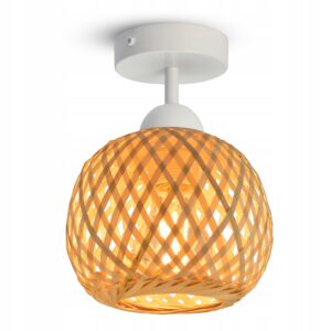 Lampa Sufitowa Wisząca Bambusowa Pleciona BOHO Naturalna 583-PR1 LED Biała