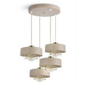Duża Lampa Sufitowa Wisząca Żyrandol Beżowa ECRU Złoto 4xE27 LED 760-EZ4