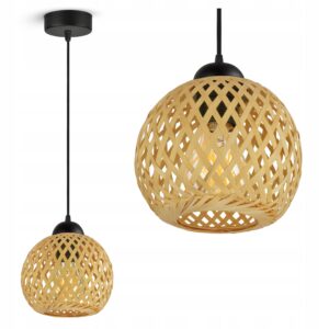 Lampa Sufitowa Wisząca Bambusowa Pleciona BOHO Naturalna 584-EZ1 LED Czarna