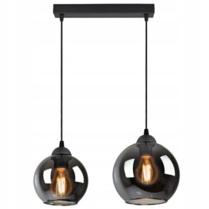 Lampa Żyrandol Dwie różne szklane Kule Grafit E27