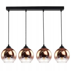 Lampa Wisząca Cztery Kule Miedziane Transparentne