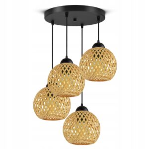 Lampa Sufitowa Wisząca Bambusowa Pleciona BOHO Naturalna 584-EZ4 LED Czarna