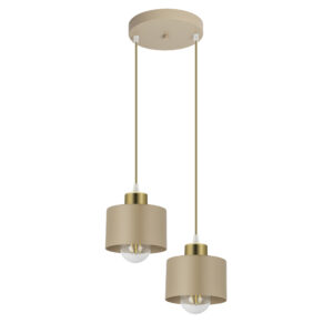 Lampa wisząca z beżowymi kubkami na dwie, zwykłe żarówki E27