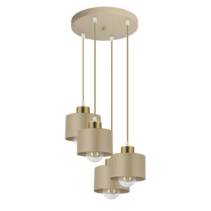 Poczwórna lampa wisząca na okrągłej podstawie – beżowo-złota