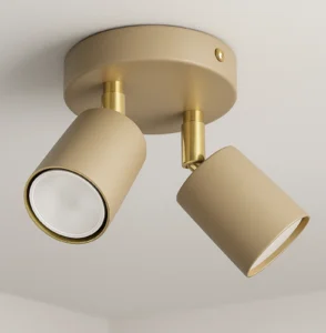 Lampa sufitowa plafon beżowy z regulacją i złotym wykończeniem GU10
