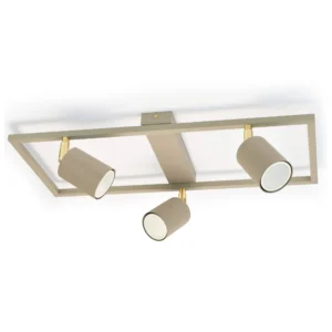 Lampa sufitowa z trzema regulowanymi reflektorami w modnym beżu