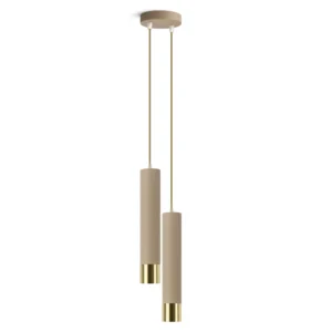 Lampa wisząca w kolorze beżowym ze złotym dodatkiem na końcu