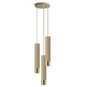 Potrójna, beżowa, elegancka lampa wisząca z tubami nad stół kawowy