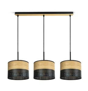 Lampa wisząca z 3 abażurami zawieszonymi na listwie BOHO