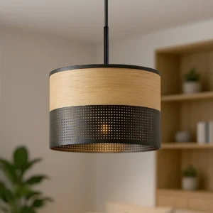 Lampa wisząca BOHO z drewnianym abażurem 20 cm, regulowana