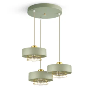 Szałwiowa, metalowa lampa wisząca ze złotymi dodatkami