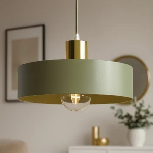 Modna, lampa wisząca z dużym, zielonym, metalowym kloszem