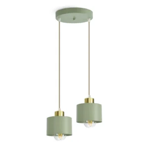 Lampa wisząca z zielonymi kubkami na dwie żarówki E27