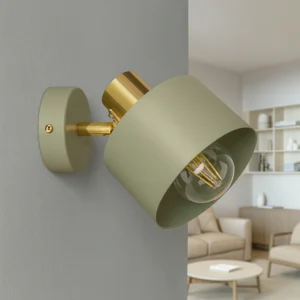Ruchoma lampa ścienna E27 w modnej szałwii z dodatkiem złota