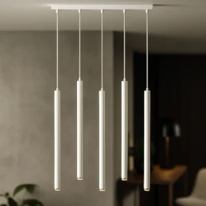 Lampa wisząca na 5 żarówek – długie białe tuby, minimalizm