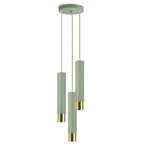 Potrójna, elegancka lampa wisząca w kolorze szałwii z tubami