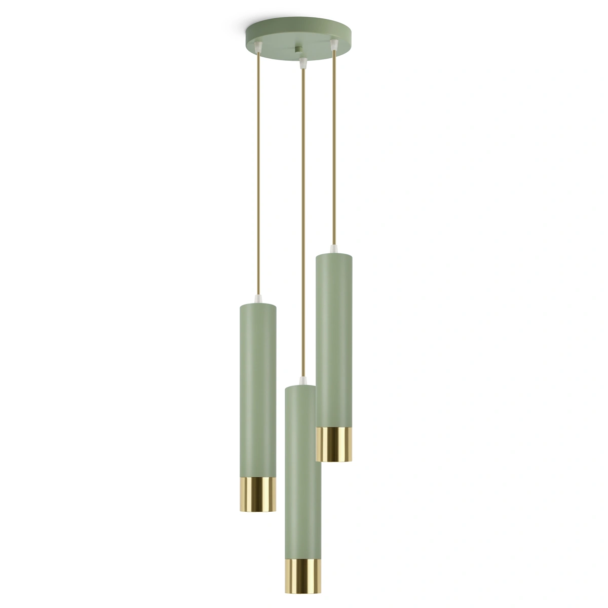 Potrójna, elegancka lampa wisząca w kolorze szałwii z tubami